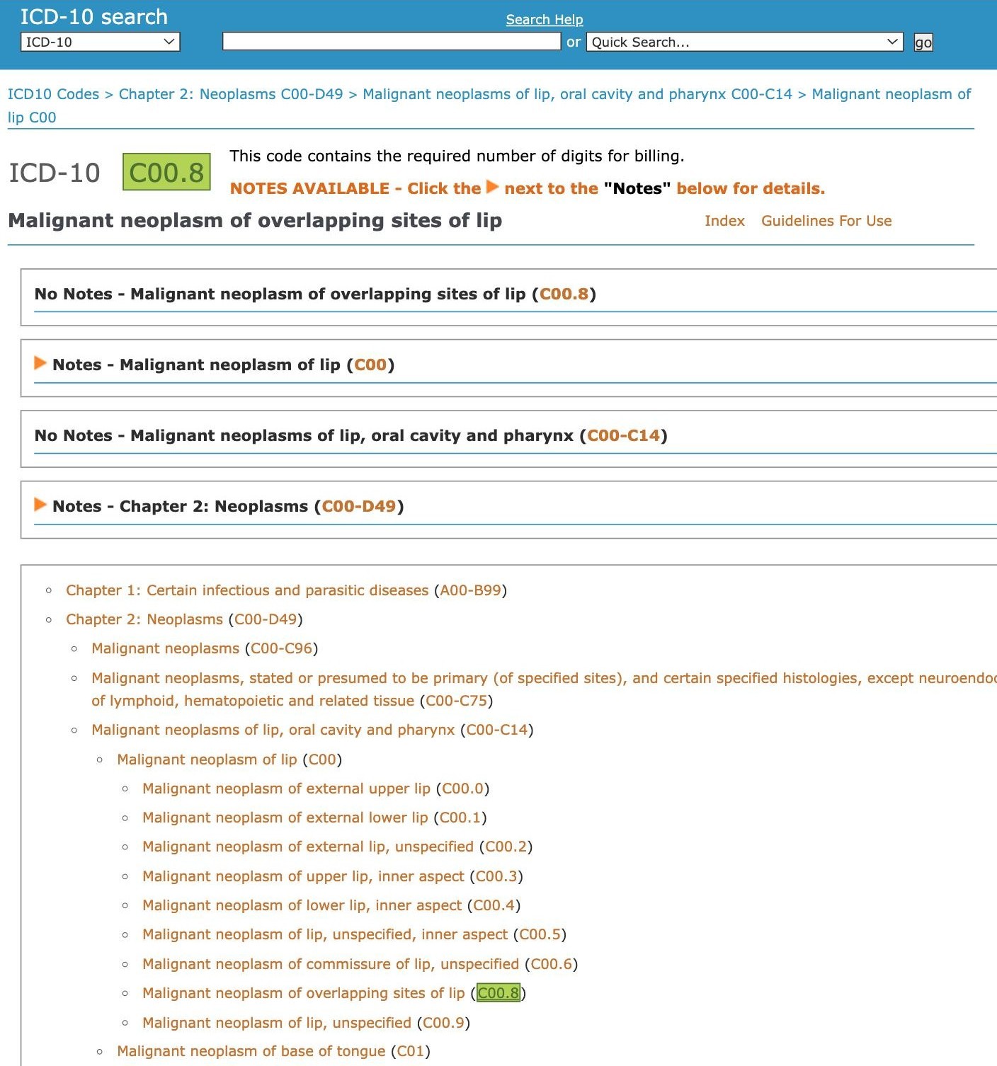 CodingToday ICD-10 detail page example